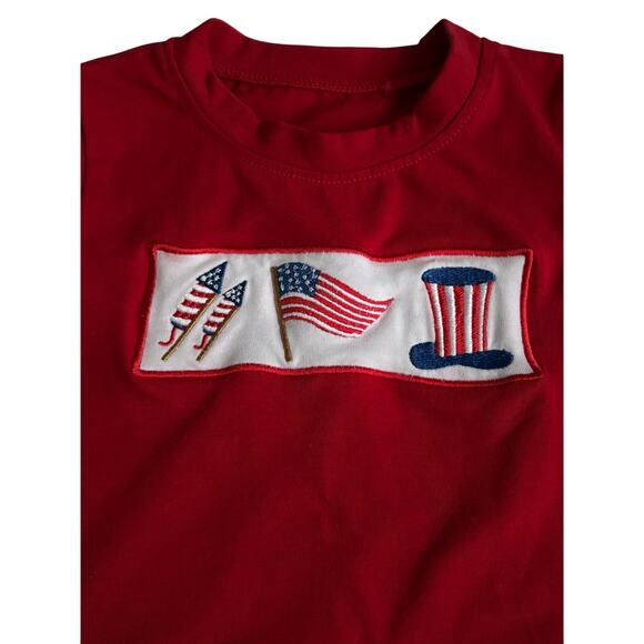 4th of July American Flag Re White Blue Embroidered T-shirt Pants Set 2T - Picture 3 of 5